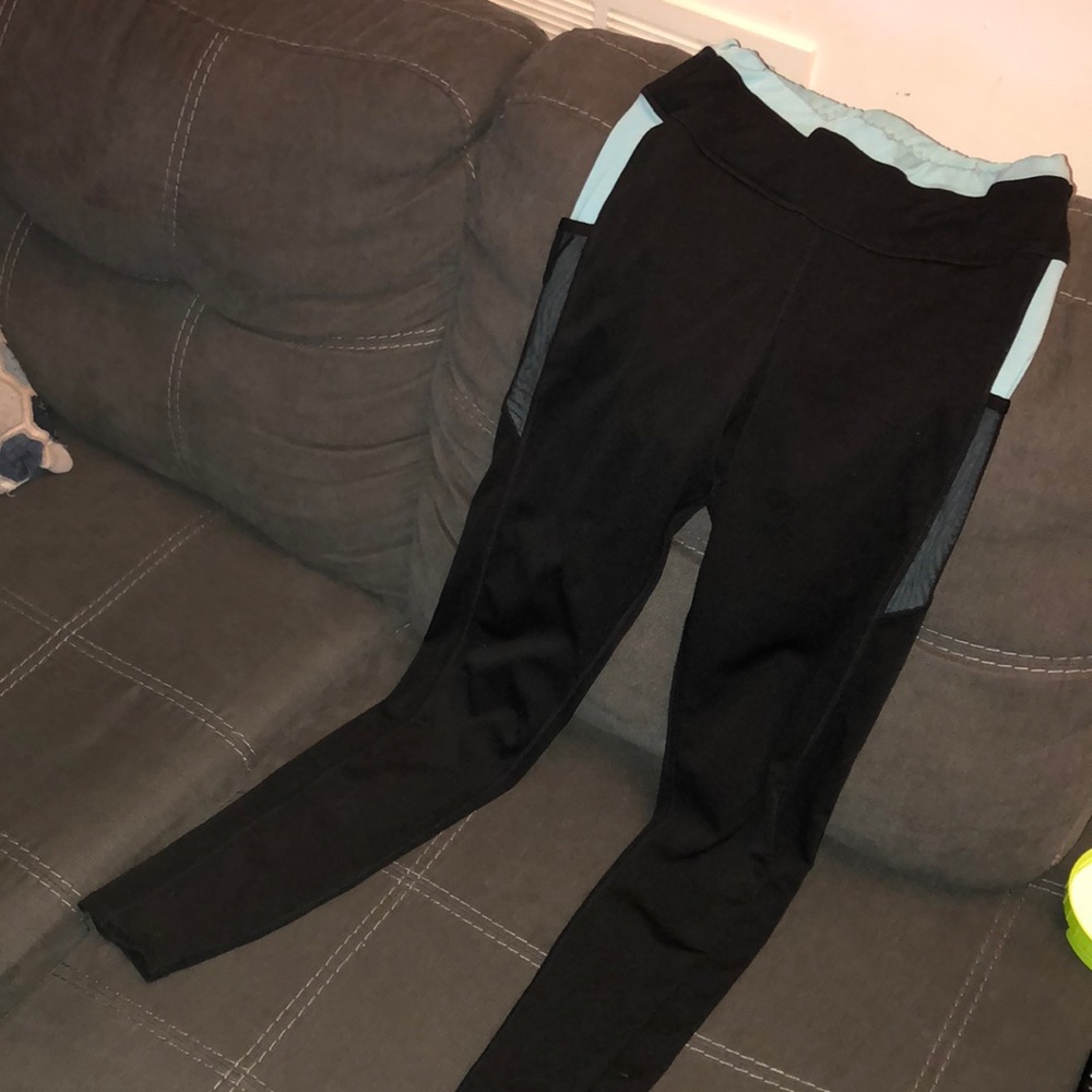 Popfit leggings, Size Medium, black with light blue accents